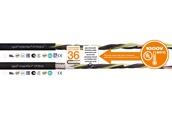chainflex® 高柔性电缆电机具备90度，1000V的UL认证更高温度耐受力